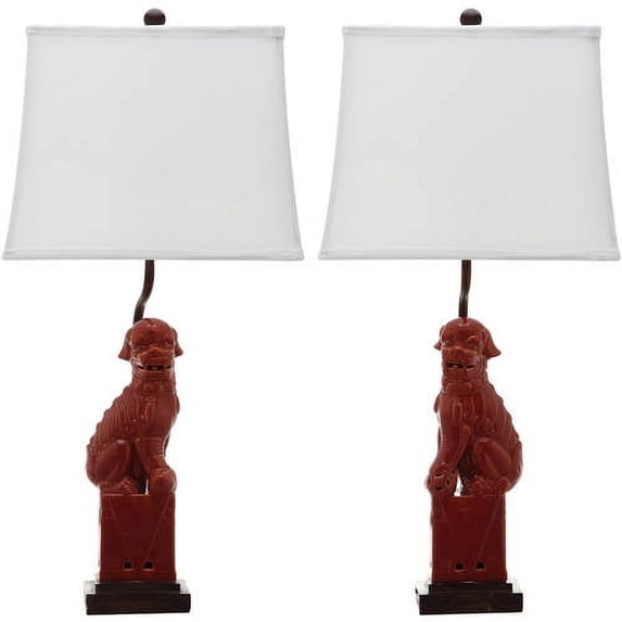 SAFAVIEH Foo Dog 28.5 in. H Solid Table Lamp, Red, Set of 2