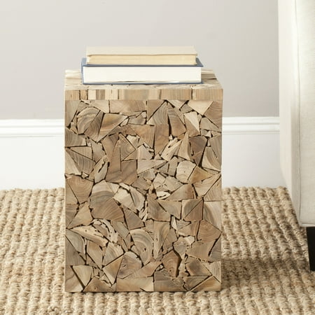 SAFAVIEH Forbes Nautical Bohemian Teak Square Stool/Table, Medium Oak