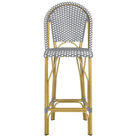 SAFAVIEH Ford Outdoor Stacking French Bistro Bar Stool, Grey/White