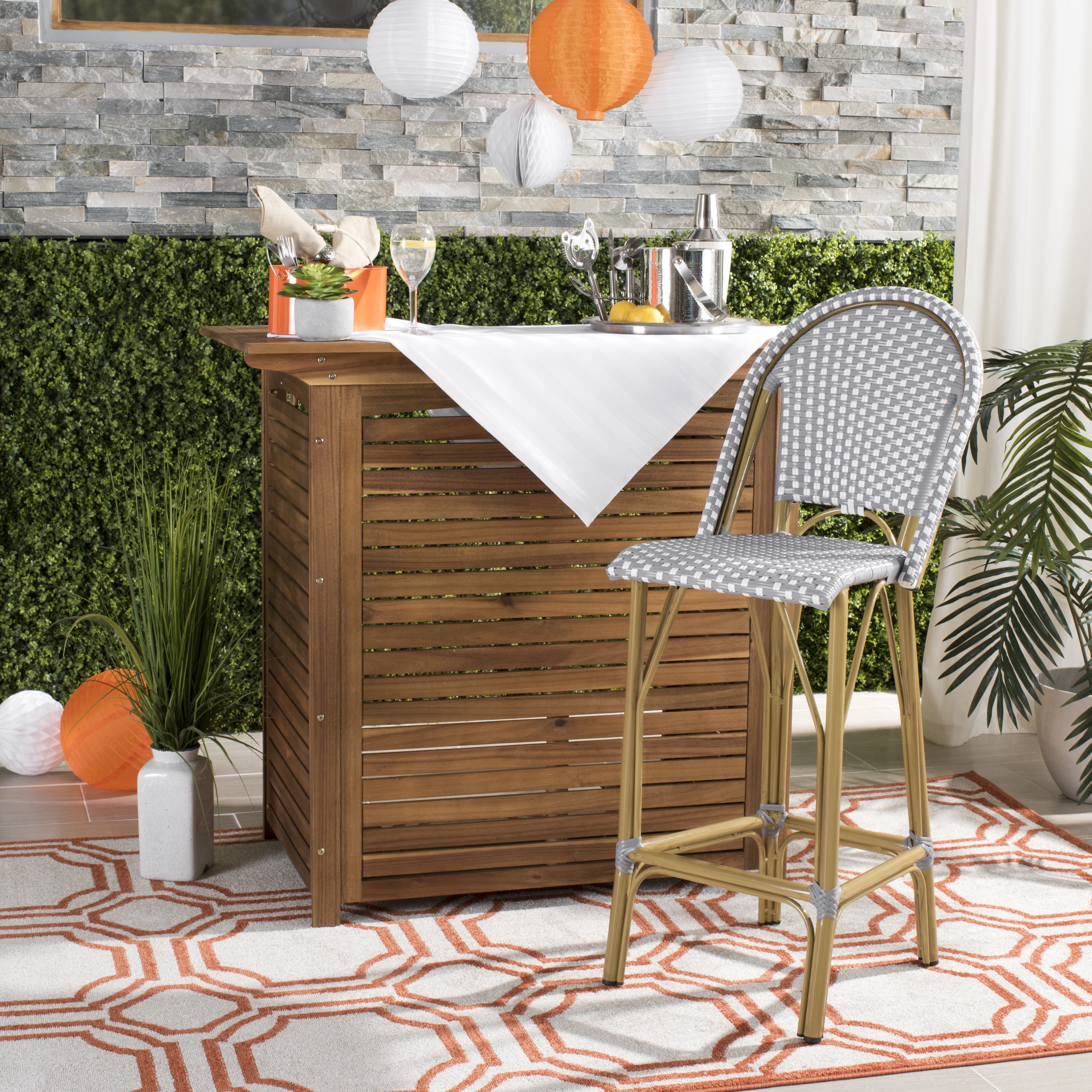 Ford Grey and White Wicker Bistro Bar Stool with Aluminum Frame