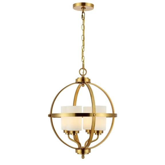 SAFAVIEH Forler 4-Light LED Brass Gold Metal Pendant Light with White Glass Shade