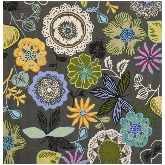SAFAVIEH Four Seasons Abram Novelty Flowers Area Rug, Grey/Multi, 6' x 6' Square