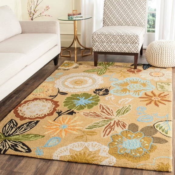SAFAVIEH Four Seasons Abram Novelty Flowers Area Rug, Taupe/Multi, 4' x 6'