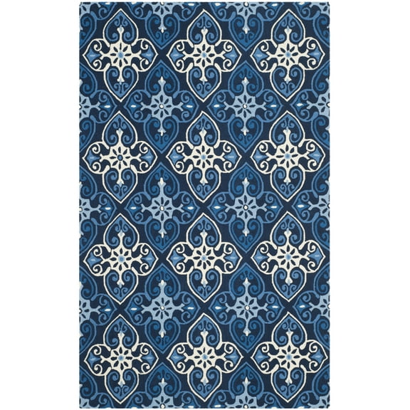 SAFAVIEH Four Seasons Chelsea Medallion Polyester Area Rug, Navy/Ivory, 3'6" x 5'6"