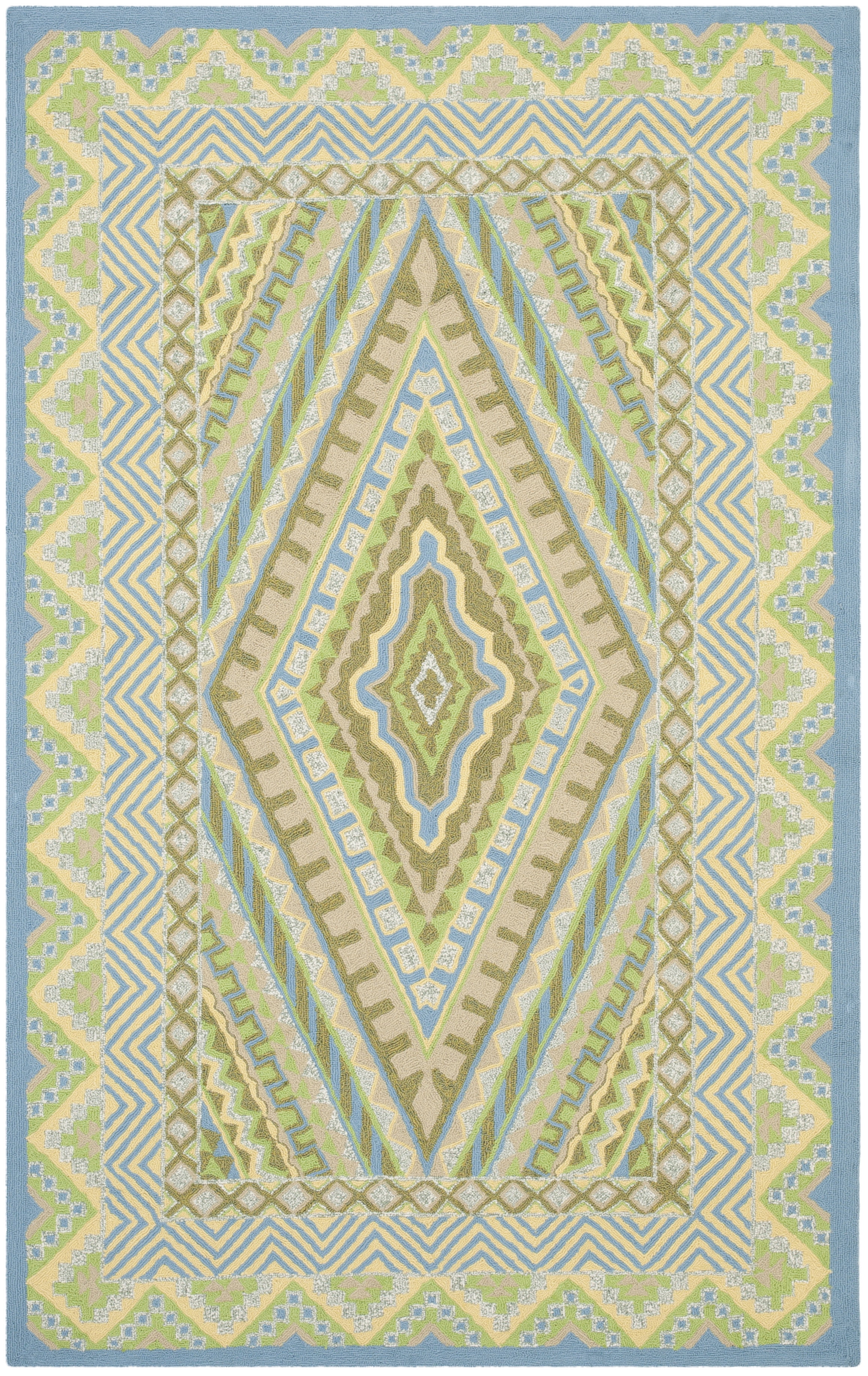 Handmade Blue and Yellow Floral Rectangular Rug