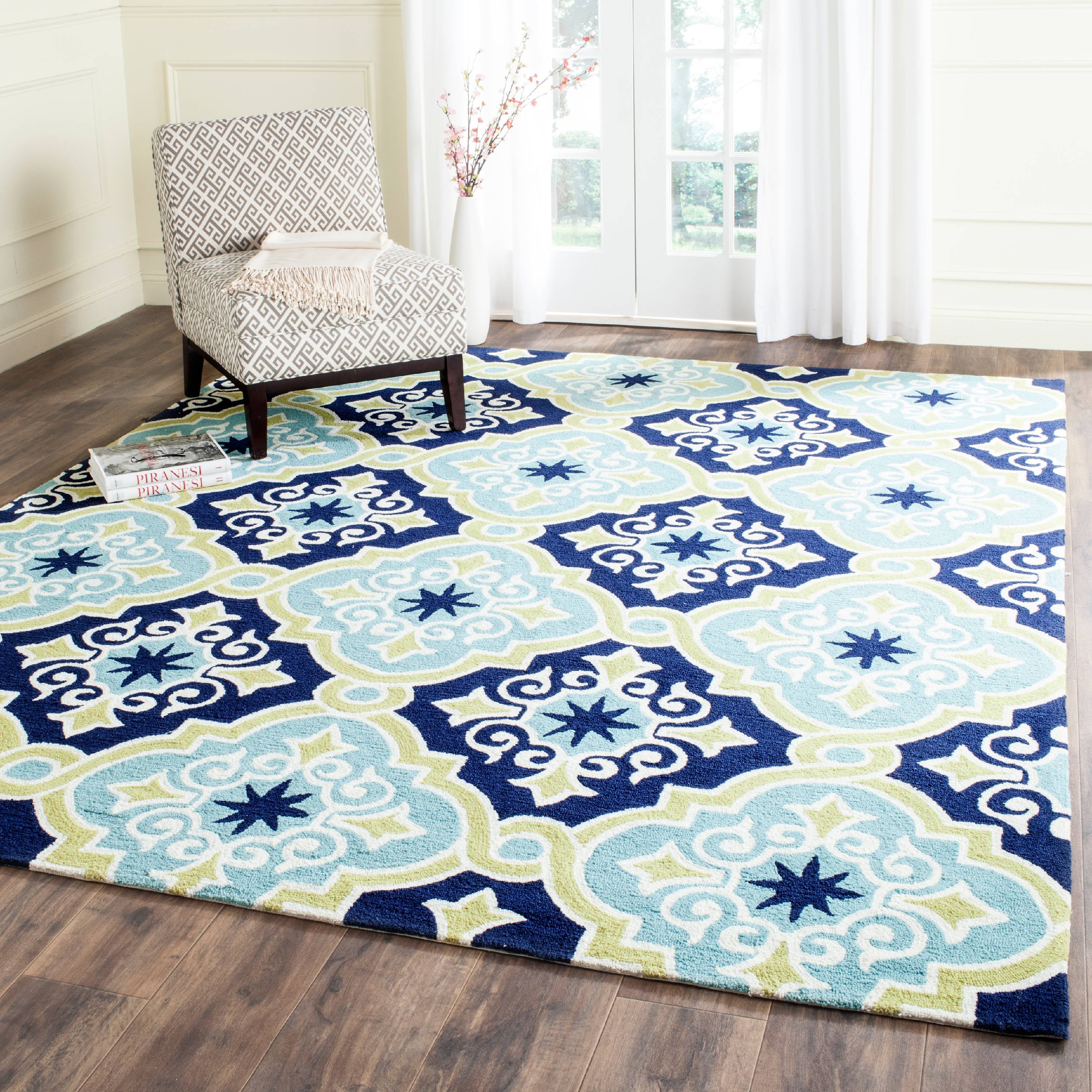 SAFAVIEH Four Seasons Cuthbert Damask Polyester Area Rug, Navy/Light