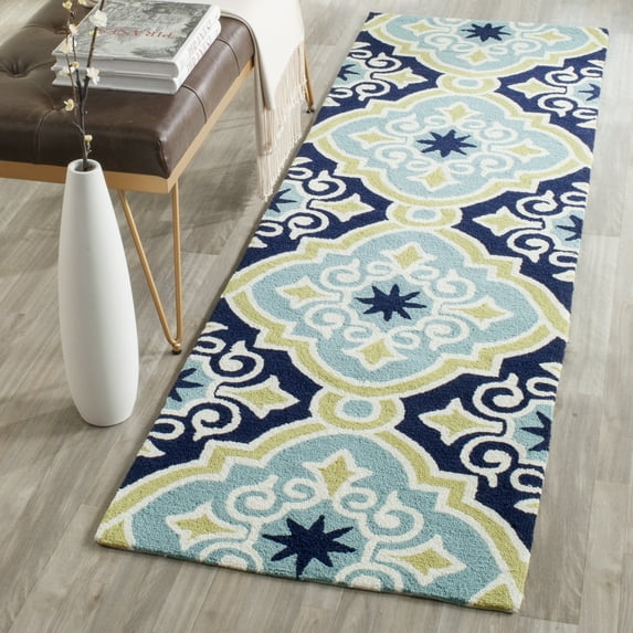 SAFAVIEH Four Seasons Cuthbert Geometric Runner Rug, Navy/Light Blue, 2'3" x 8'