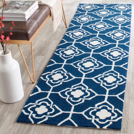 SAFAVIEH Four Seasons Delbert Trellis Polyester Runner Rug, Navy/Ivory, 2'3" x 8'