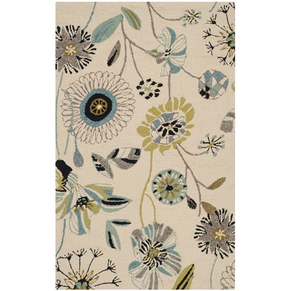 SAFAVIEH Four Seasons Derren Novelty Flowers Area Rug, Ivory/Blue, 2'3" x 3'9"