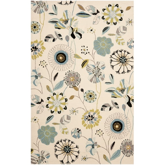 SAFAVIEH Four Seasons Derren Novelty Flowers Area Rug, Ivory/Blue, 4' x 6'