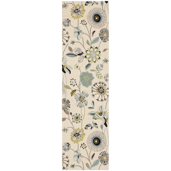 SAFAVIEH Four Seasons Derren Novelty Flowers Runner Rug, Ivory/Blue, 2' x 6'