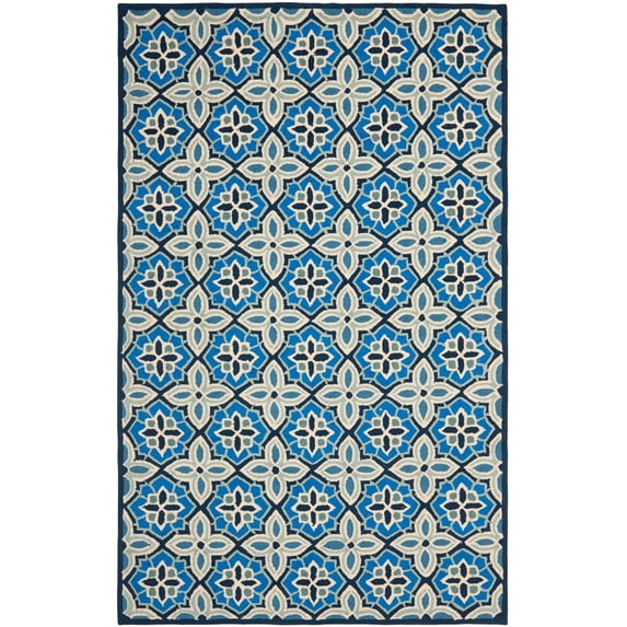 SAFAVIEH Four Seasons Dionne Geometric Floral Area Rug, Blue, 6' x 6' Square