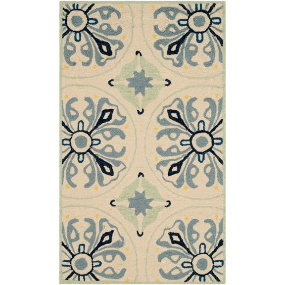 SAFAVIEH Four Seasons Edna Floral Area Rug, Ivory/Blue, 2'3" x 3'9"