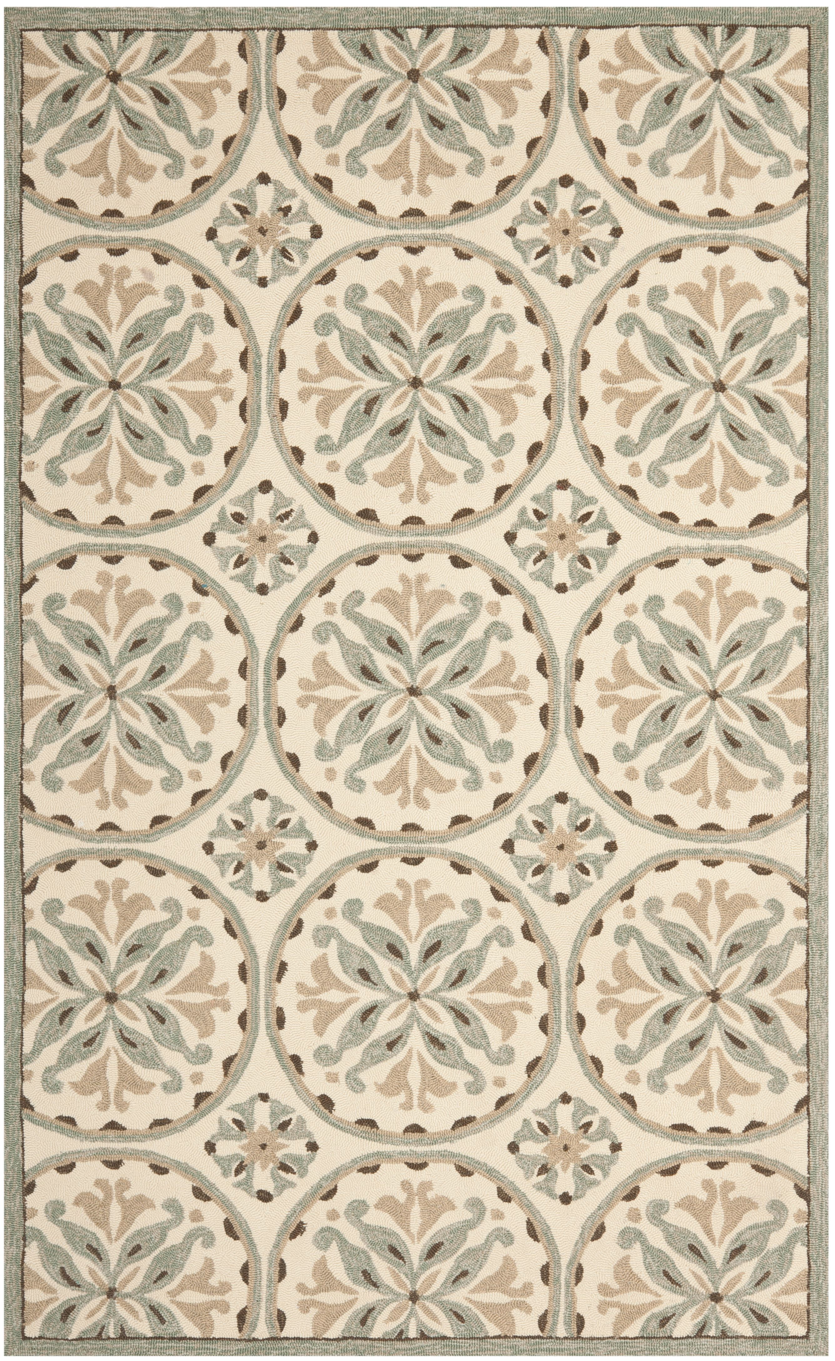Handmade Blue and Beige Floral Synthetic Area Rug