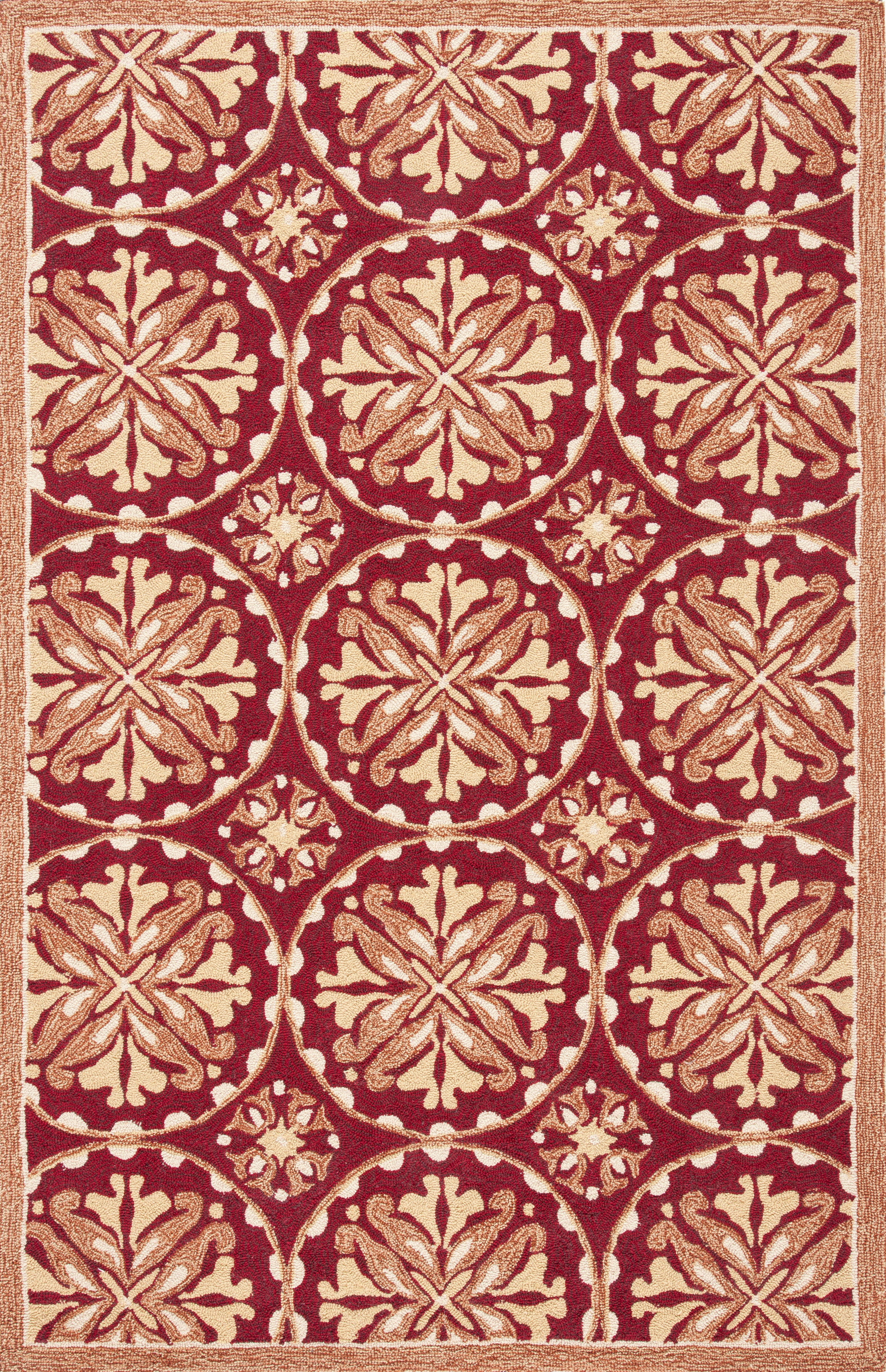 Handmade Floral Red Synthetic 42" Non-Slip Area Rug