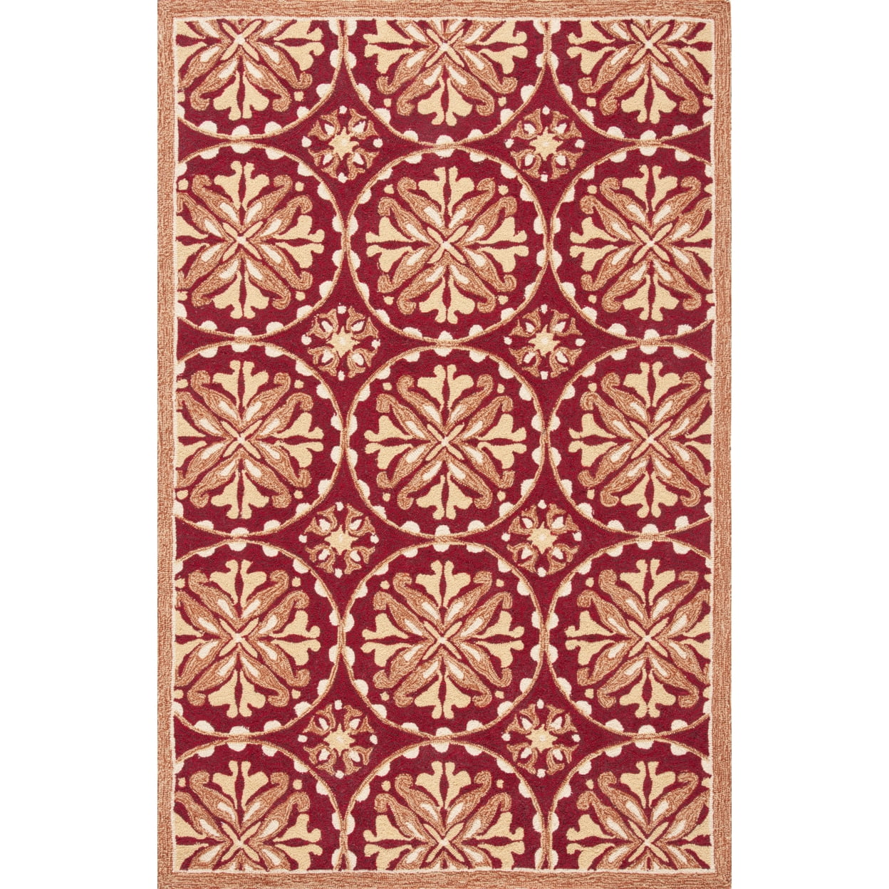 Handmade Floral Red Synthetic 42" Non-Slip Area Rug