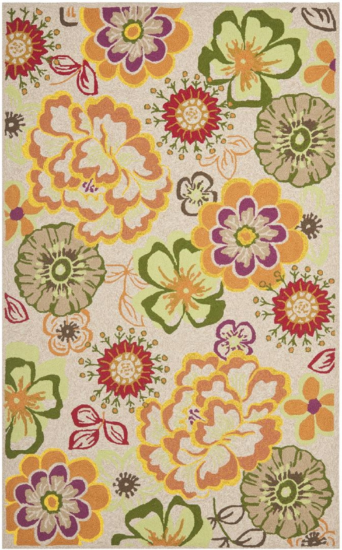 Ivory and Green Floral Tufted Square Kids Rug