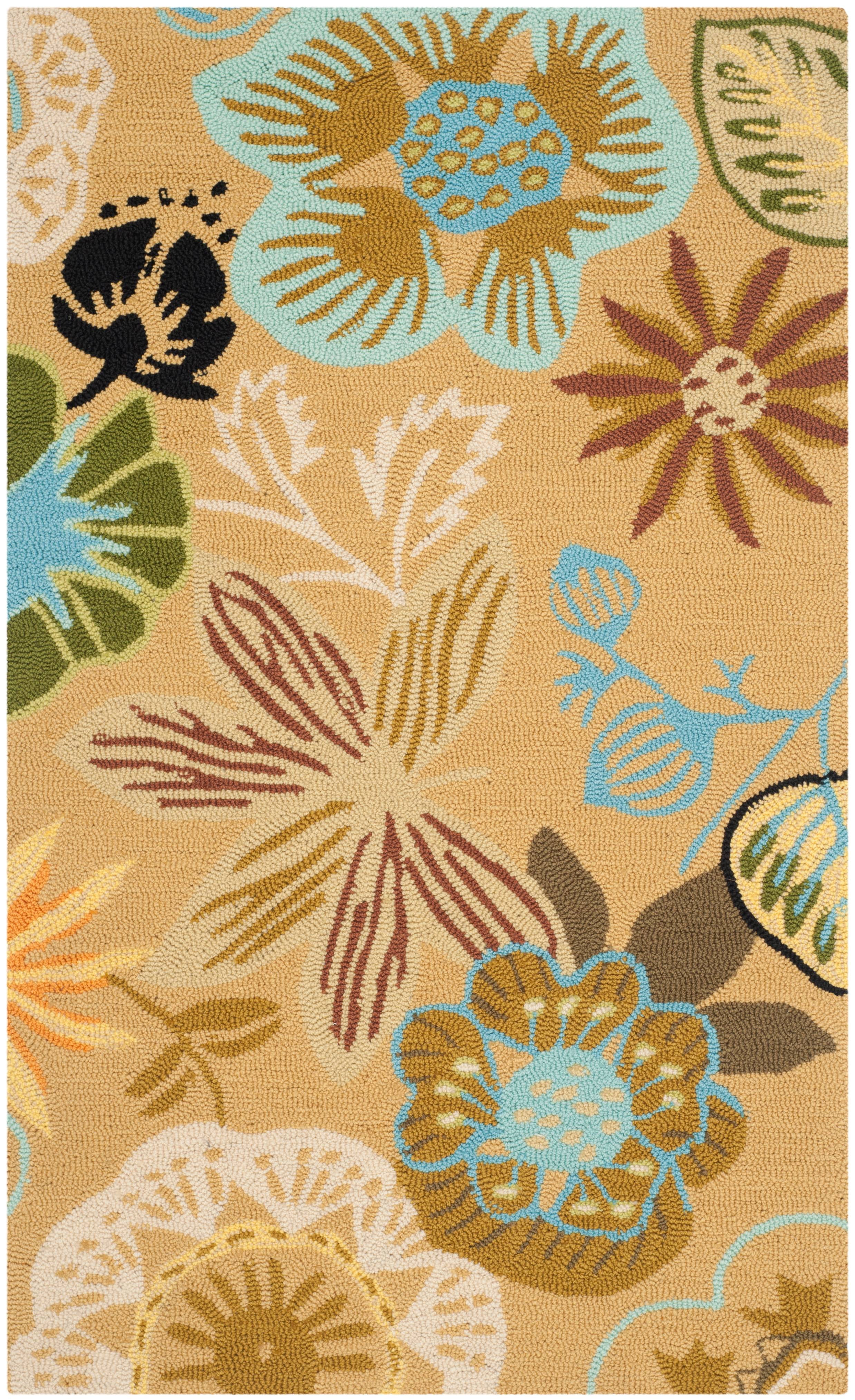 Elegant Green Floral Rectangular Easy-Care Synthetic Rug