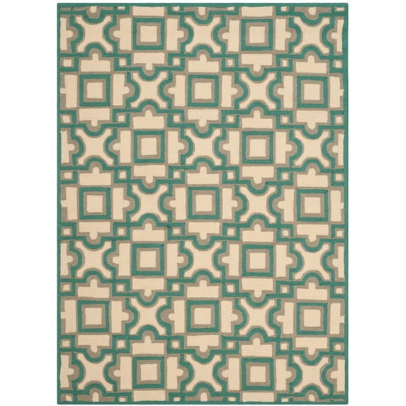 SAFAVIEH Four Seasons Gracelyn Geometric Area Rug, Ivory/Aqua, 5' x 7'