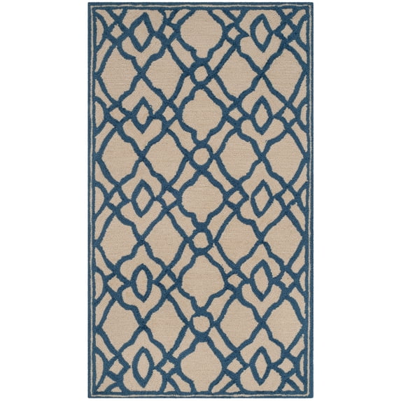 SAFAVIEH Four Seasons Hannan Geometric Floral Polyester Area Rug, Ivory/Blue, 2'3" x 3'9"