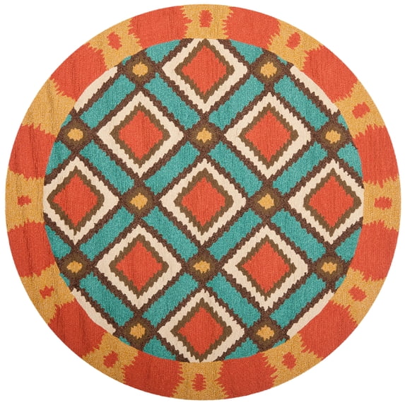 SAFAVIEH Four Seasons Isidora Geometric Area Rug, Light Blue/Red, 4' x 4' Round