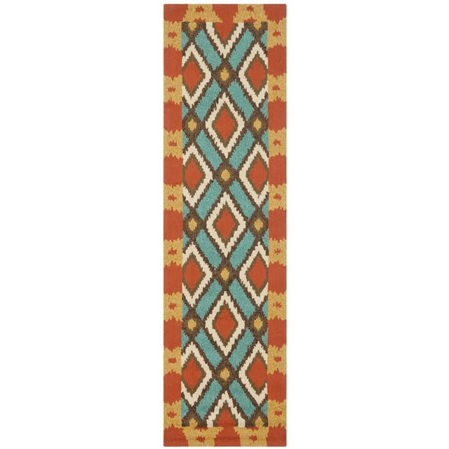 SAFAVIEH Four Seasons Isidora Geometric Runner Rug, Light Blue/Red, 2'3" x 8'