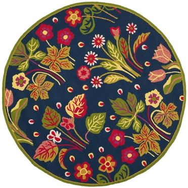 SAFAVIEH Four Seasons Karlene Bordered Area Rug, Navy/Green, 6' x 6' Round