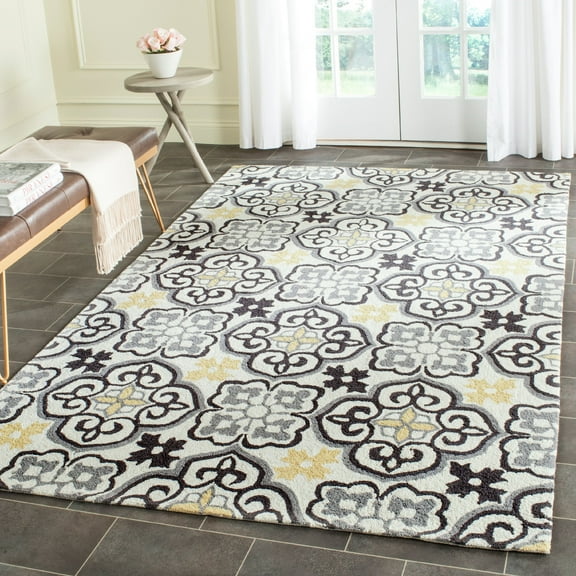 SAFAVIEH Four Seasons Katelynn Damask Polyester Area Rug, Grey/Ivory, 3'6" x 5'6"