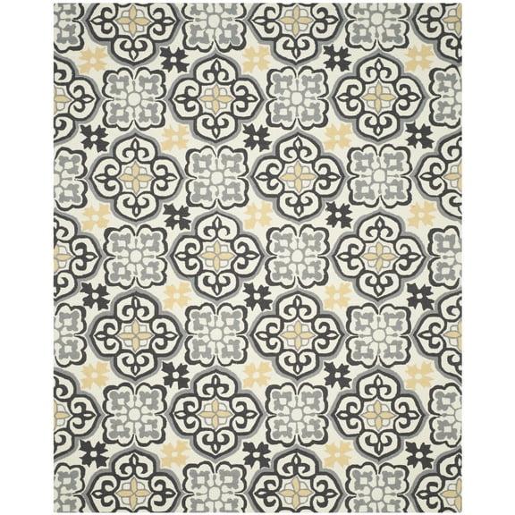 SAFAVIEH Four Seasons Katelynn Damask Polyester Area Rug, Grey/Ivory, 8' x 10'