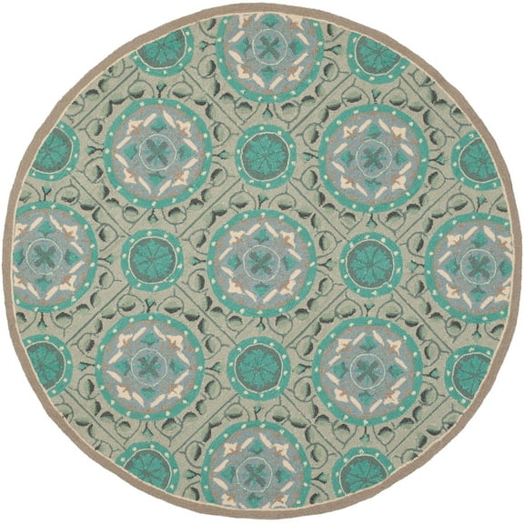SAFAVIEH Four Seasons Keane Geometric Area Rug, Mint/Aqua, 4' x 4' Round