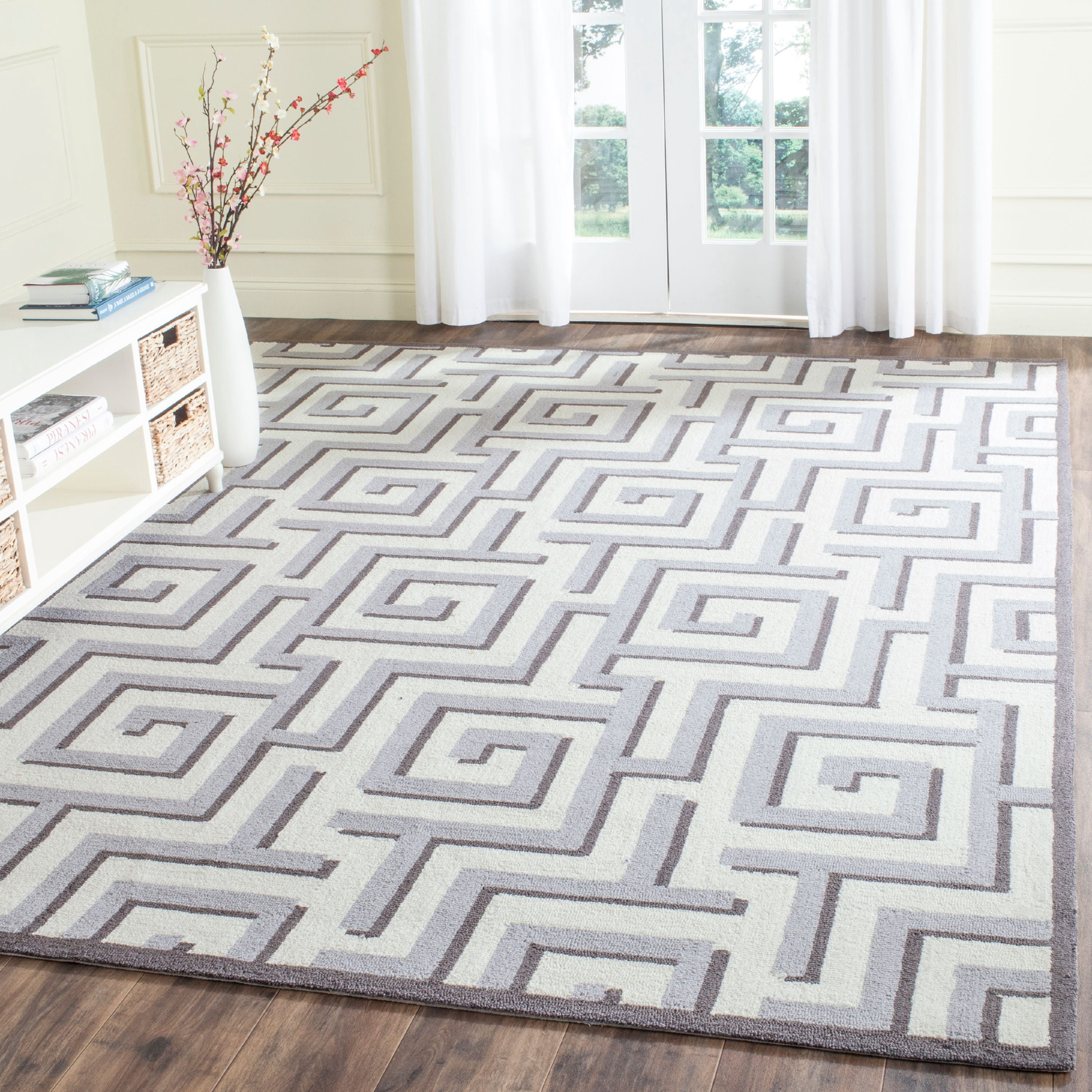 SAFAVIEH Four Seasons Lazar Geometric Polyester Area Rug, Ivory/Grey, 8 ...