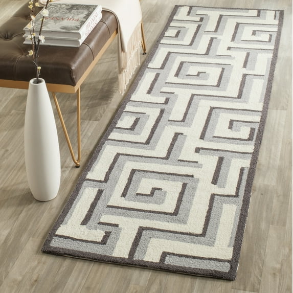 SAFAVIEH Four Seasons Lazar Geometric Polyester Runner Rug, Ivory/Grey, 2'3" x 8'