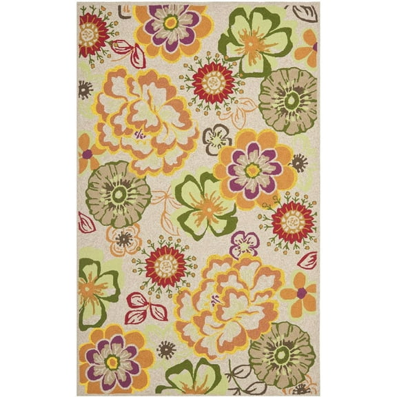 SAFAVIEH Four Seasons Lisette Novelty Flowers Area Rug, Ivory/Green, 3'6" x 5'6"