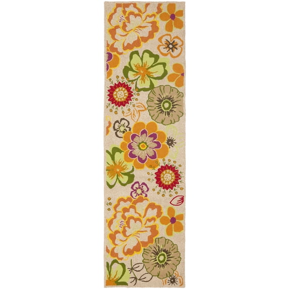 SAFAVIEH Four Seasons Lisette Novelty Flowers Runner Rug, Ivory/Green, 2'3" x 6'