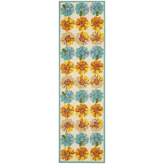 SAFAVIEH Four Seasons Maybelle Floral Runner Rug, Ivory/Blue, 2'3" x 6'
