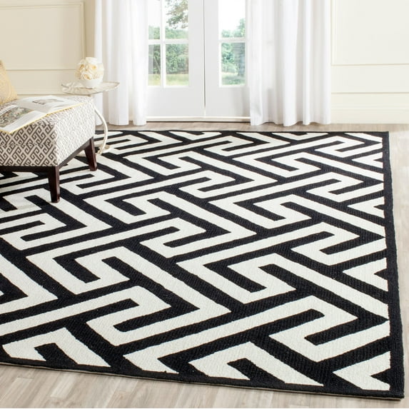 SAFAVIEH Four Seasons Mihail Geometric Maze Polyester Area Rug, Ivory/Black, 8' x 10'