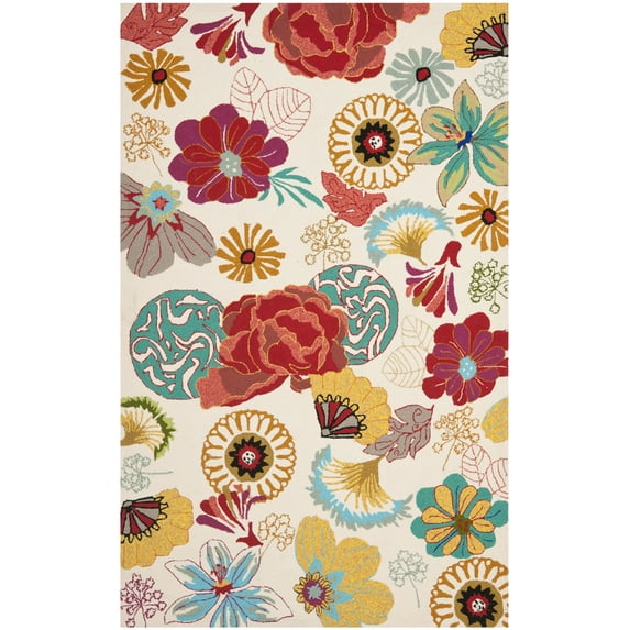 SAFAVIEH Four Seasons Natalee Colorful Floral Area Rug, Ivory/Red, 3'6" x 5'6"