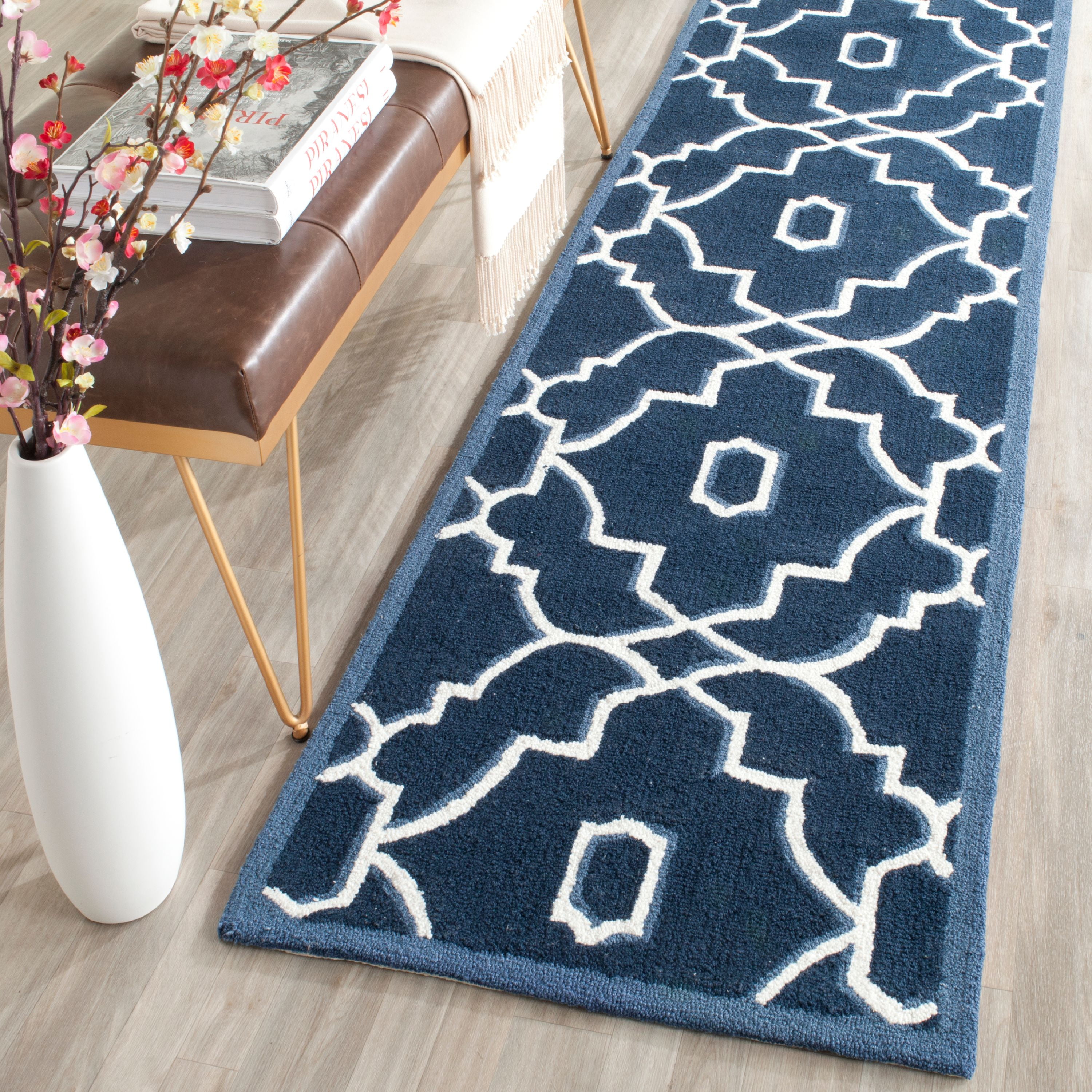 Polyester Runner Rugs SAFAVIEH Four Seasons Nowell Geometric Polyester Runner Rug, Navy/Ivory ...