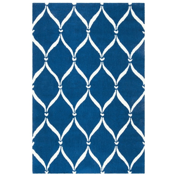 SAFAVIEH Four Seasons Rionach Geometric Polyester Area Rug, Navy/Ivory, 3'6" x 5'6"