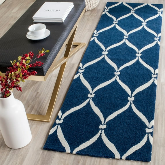SAFAVIEH Four Seasons Rionach Geometric Polyester Runner Rug, Navy/Ivory, 2'3" x 8'