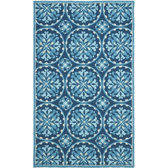 SAFAVIEH Four Seasons Saranna Geometric Polyester Area Rug, Blue/Multi, 4' x 6'