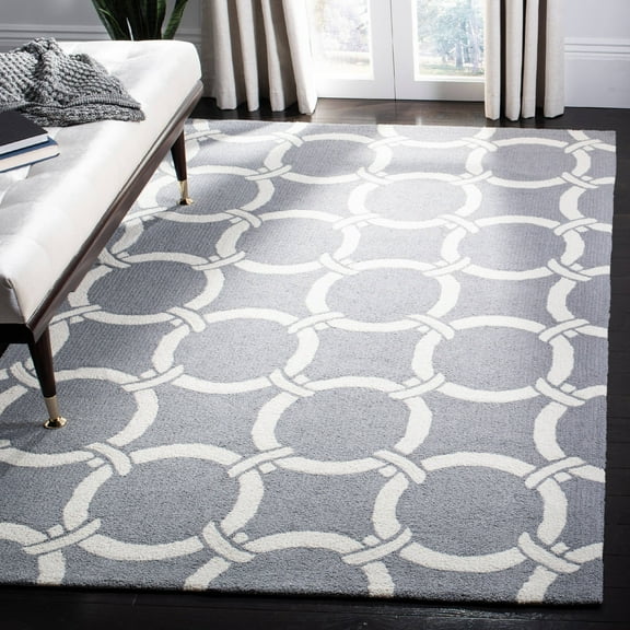 SAFAVIEH Four Seasons Soren Geometric Polyester Area Rug, Grey/Ivory, 5' x 8'