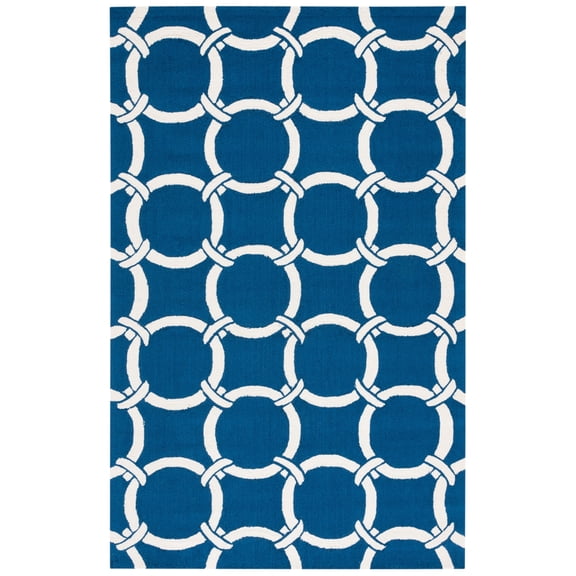 SAFAVIEH Four Seasons Soren Geometric Polyester Area Rug, Navy/Ivory, 3'6" x 5'6"