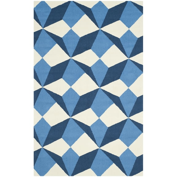 SAFAVIEH Four Seasons Tyler Geometric Area Rug, Ivory/Blue, 3'6" x 5'6"