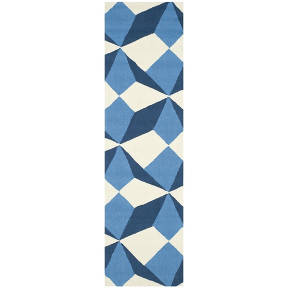 SAFAVIEH Four Seasons Tyler Geometric Runner Rug, Ivory/Blue, 2'3" x 8'