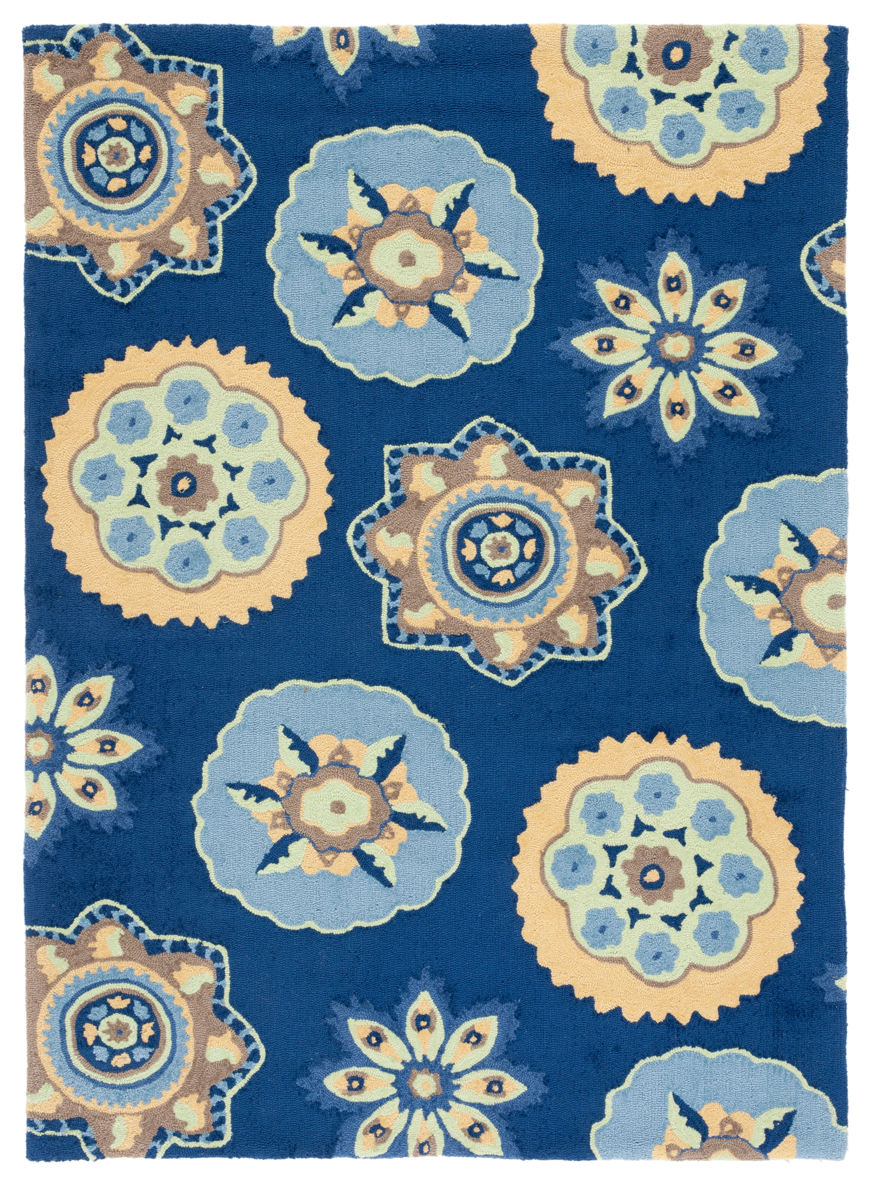 Handmade Blue Floral Rectangular Synthetic 8' x 10' Rug