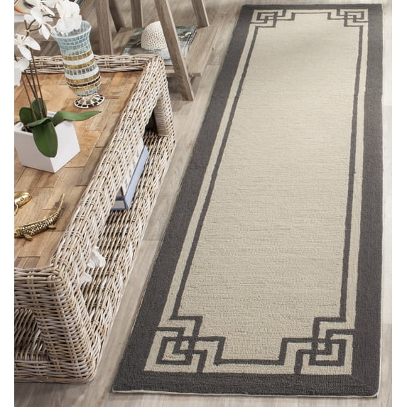 SAFAVIEH Four Seasons Yasim Bordered Runner Rug, Ivory/Charcoal, 2'3" x 8'