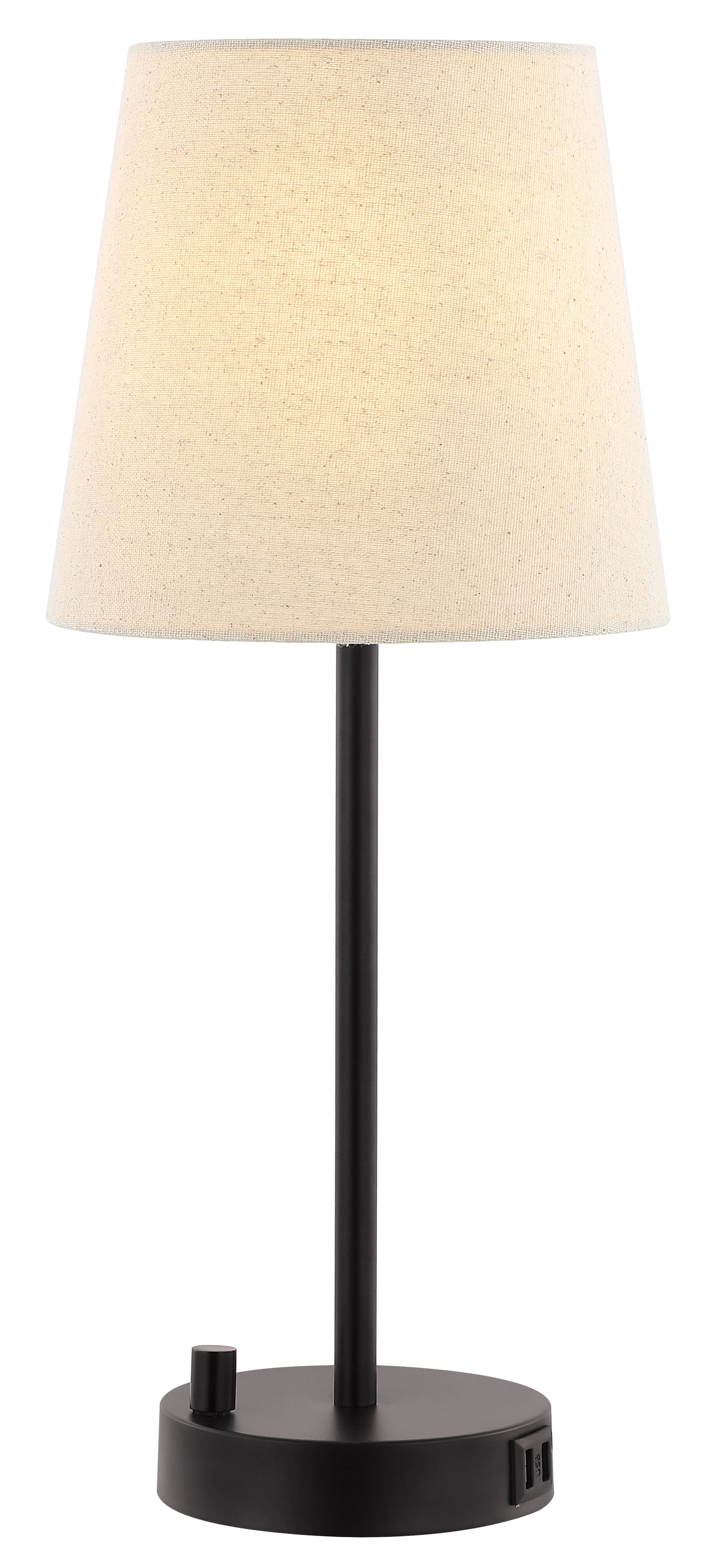 SAFAVIEH Fowley 19 in. Modern Black Metal USB Port Table Lamp with Oatmeal Cotton Shade