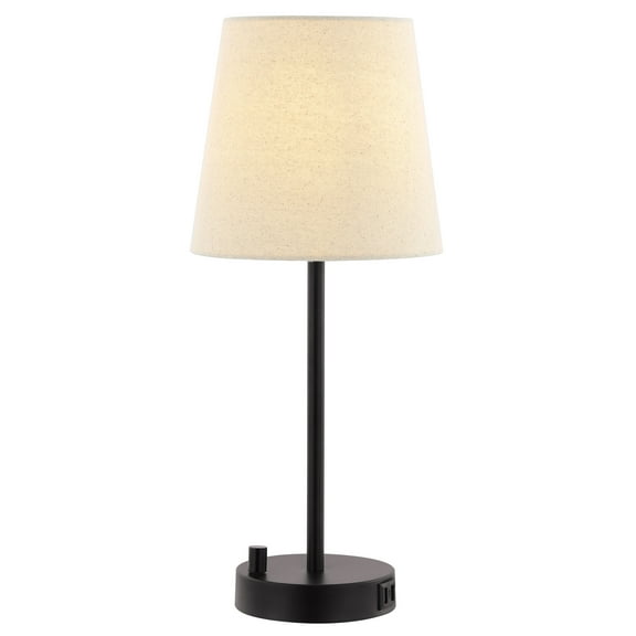 SAFAVIEH Fowley 19 in. Modern Black Metal USB Port Table Lamp with Oatmeal Cotton Shade