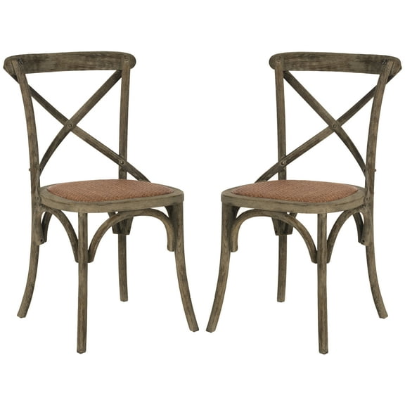 SAFAVIEH Franklin Country Rattan Solid Dining Bistro Chair, Weathered Grey (Set of 2)